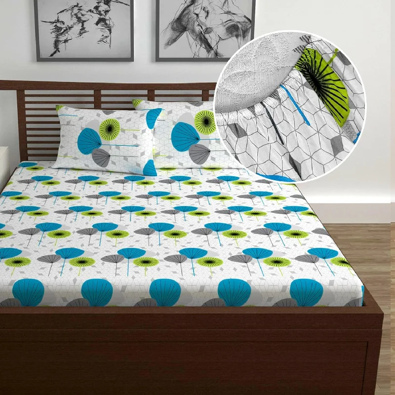 Anti - Pill Microfiber Sheets for a Smooth AppearanceBlue Floral Elastic Fitted Double Bed Bedsheet