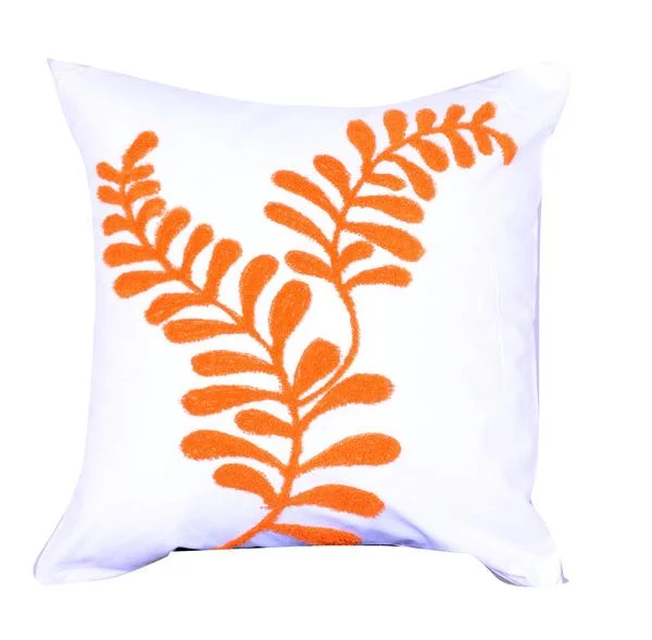 Feather Pillows for a Luxurious SleepBenzara 18 X 18 Inch Cotton Pillow with Sprig Pattern Embroidery, Set of 2, Orange