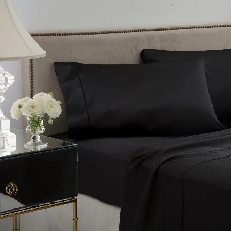 Flat Sheets with a High - Quality Finish for a Luxurious LookSeduction Satin Solid King Black Sheet Set