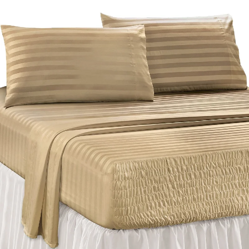 Linen - Cotton Blend Sheets for a Natural and Versatile OptionDamask Stripe Bedtite Complete Bed Sheet and Pillowcase Set