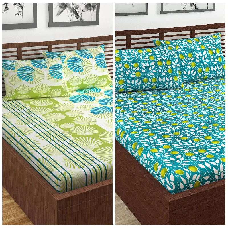 Linen - Cotton Blend Sheets for a Natural and Versatile OptionGreen and Blue Floral Print Combo Set of 2 Bedsheet for Double Bed