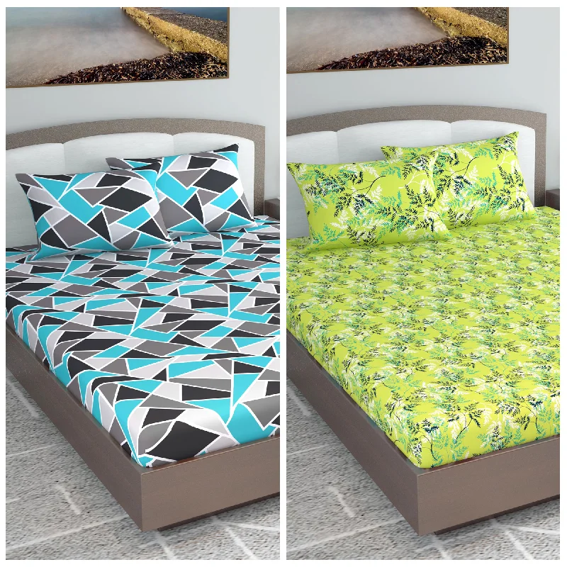 Jersey - Knit Sheets for a Comfortable and Casual BedBlue Abstract and Green Leaf Set of 2 Elastic Fitted Combo Bedsheet For King Size Bed