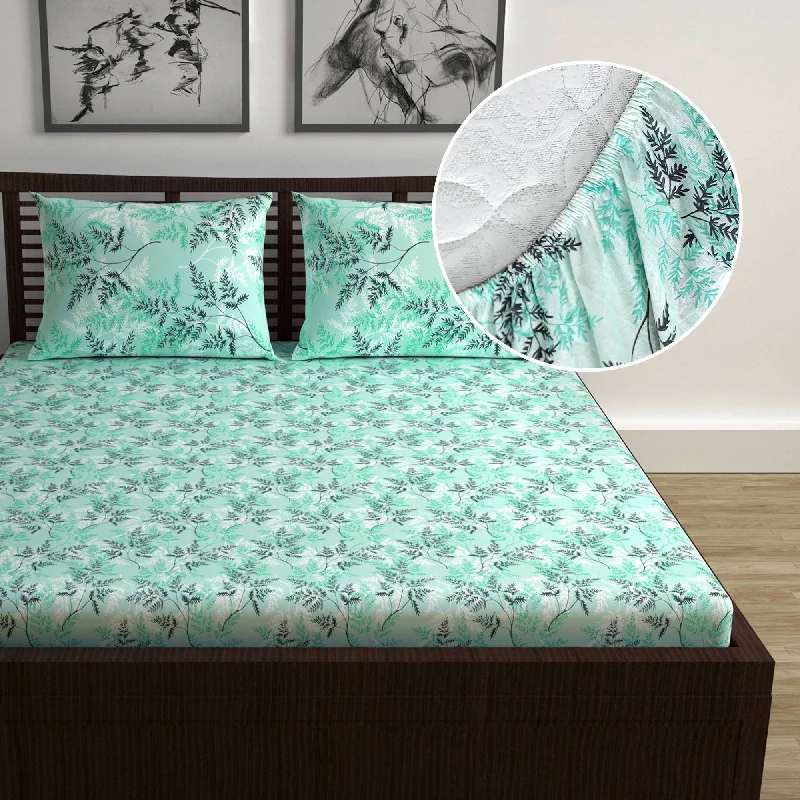 Anti - Pill Microfiber Sheets for a Smooth AppearanceLady Fern Floral Elastic Fitted Double Bed Bedsheet