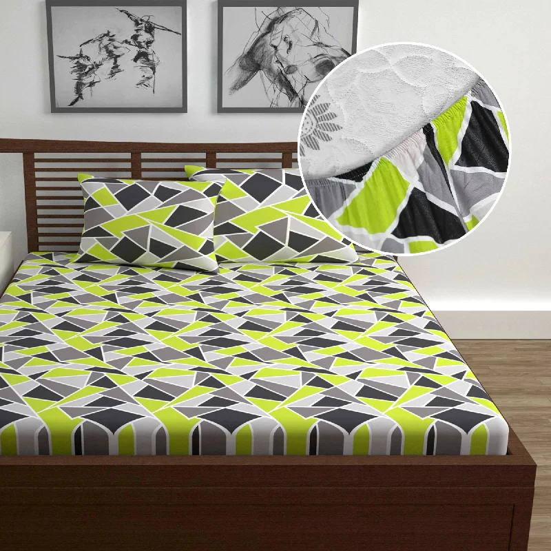 Wrinkle - Free Polyester Sheets for a Low - Maintenance BedTriangle Green Elastic Fitted Double Bed Bedsheet