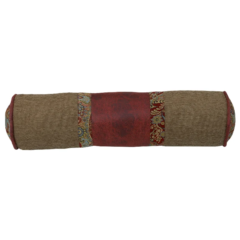 Lumbar Support Pillows for Car SeatsHiEnd Accents Neckroll featuring Tan, Red Faux Leather, and Paisley