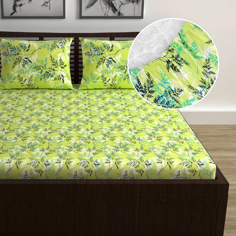 Jersey - Knit Sheets for a Comfortable and Casual BedLady Fern Floral Lime Green Elastic Fitted Double Bed Bedsheet