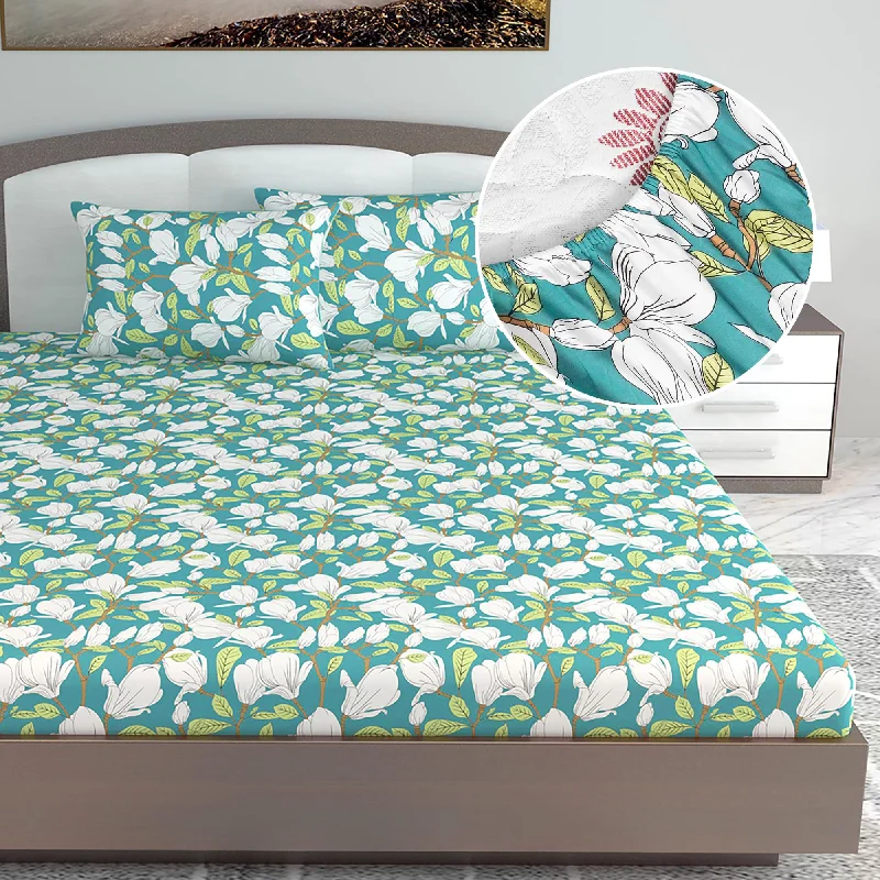 Moisture - Wicking Cotton Sheets for a Dry and Comfortable SleepMagnolia Floral Elastic Fitted King Bed Bedsheet