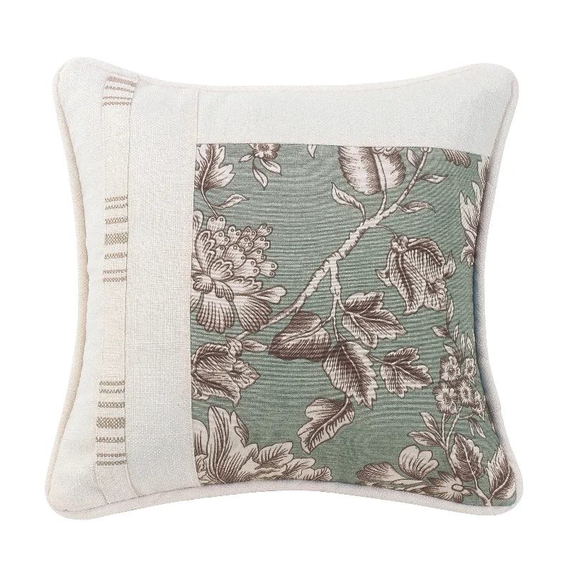 Lumbar Support Pillows for Car SeatsHiEnd Accents Gramercy Square Pieced Pillow with Floral, Stripe & White Linen Texture