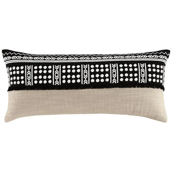 Round Pillows for Boho-Style InteriorsBenzara 36 x 14 Cotton Accent Pillow with Tribal Embroidery, Set of 4, Black and White