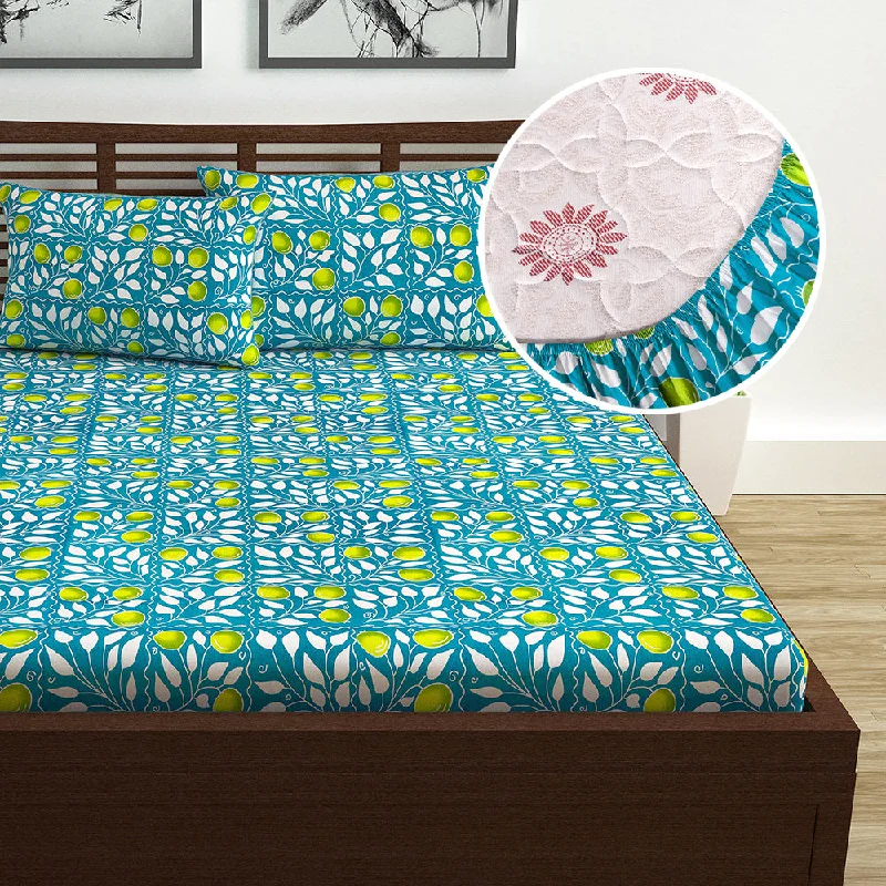 Flat Sheets with a High - Quality Finish for a Luxurious LookClementine Green Floral Elastic Fitted Double Bed Bedsheet