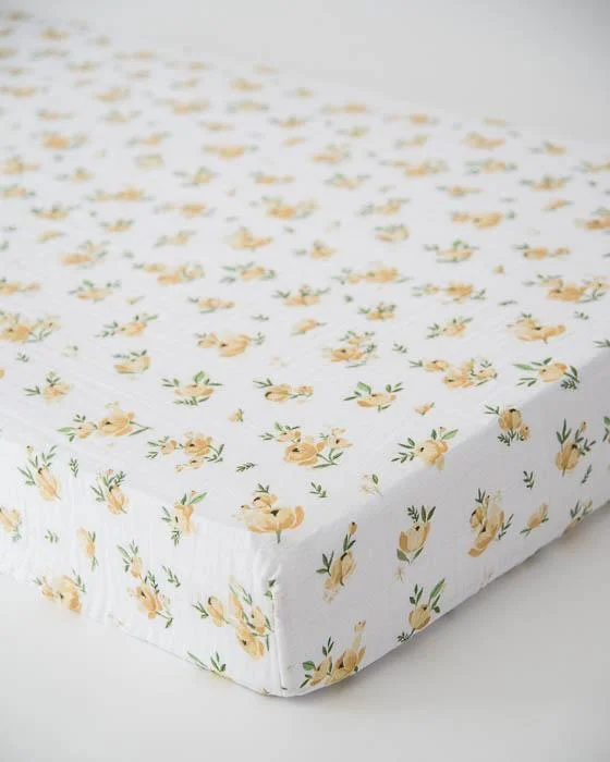 Wrinkle - Free Polyester Sheets for a Low - Maintenance BedLittle Unicorn - Cotton Muslin Cot Sheet - Yellow Rose