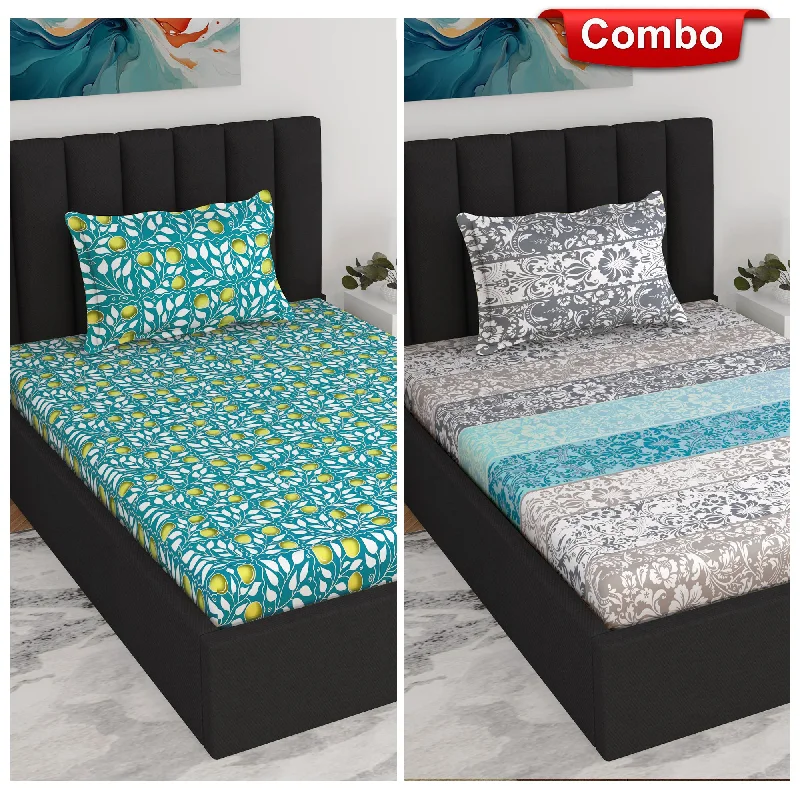 Hypoallergenic Silk Sheets for Sensitive SleepersBlue and Grey Floral Print Elastic Fitted Combo Bedsheet For Single Bed