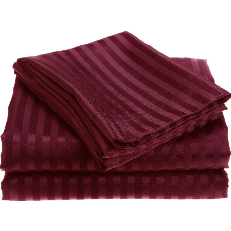 Fitted Sheets with Reinforced Corners for Long - Lasting Use1800 Series Wrinckle Resistant 4 Piece King Size Embossed Stripe Sheet Set - Burgundy