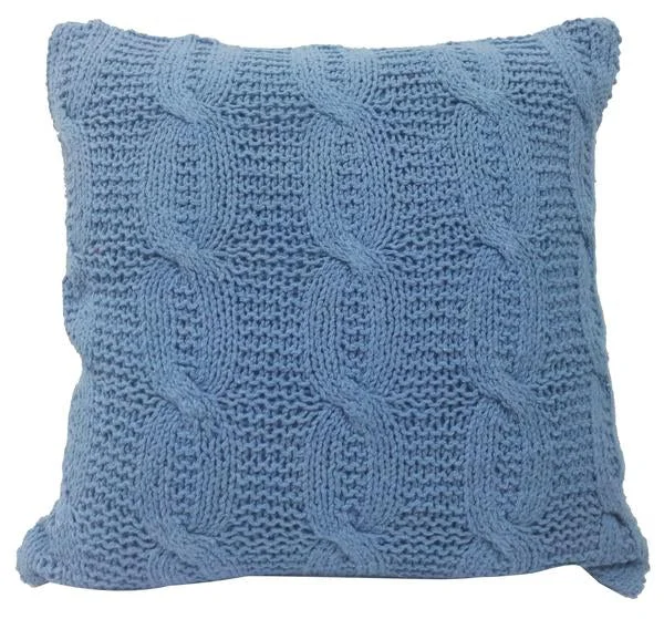 Back Support Pillows for Office ChairsBenzara 18 X 18 Inch Cotton Cable Knit Pillow with Twisted Details, Set of 2, Blue