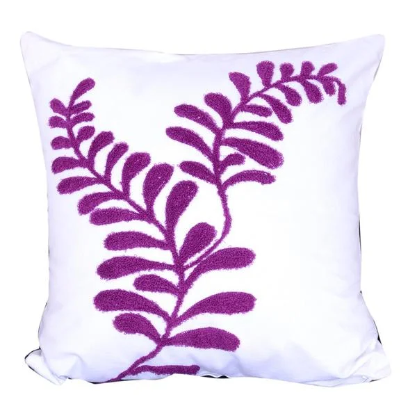 Bolster Pillows for Sofa DecorationBenzara 18 X 18 Inch Cotton Pillow with Sprig Pattern Embroidery, Set of 2, Purple