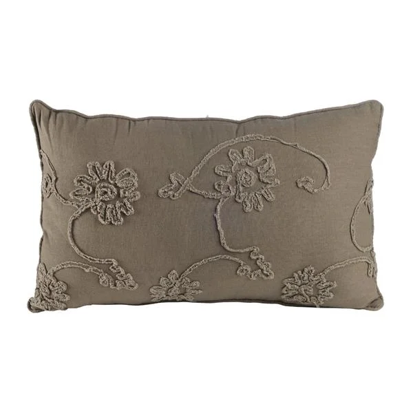 Back Support Pillows for Office ChairsBenzara 25 X 15.5 Inch Decorative Cotton Pillow with Floral Embroidery, Set of 2, Gray