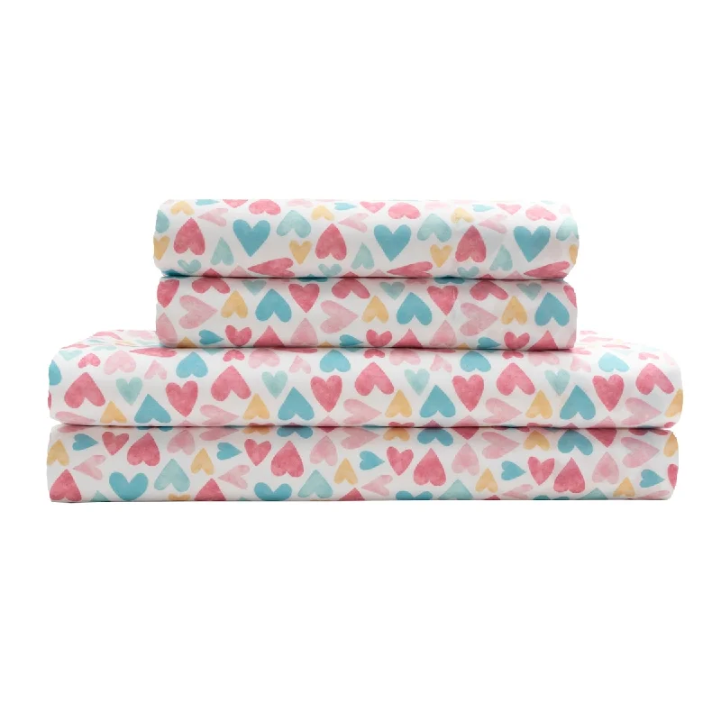 Linen - Cotton Blend Sheets for a Natural and Versatile OptionWatercolor Heart Print Sheet Set