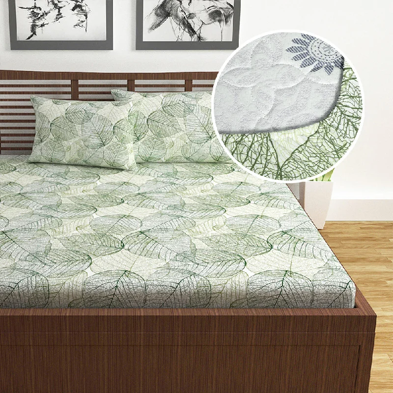 Jersey - Knit Sheets for a Comfortable and Casual BedGreen Dry Leaves Texture Elastic Fitted Double Bed Bedsheet