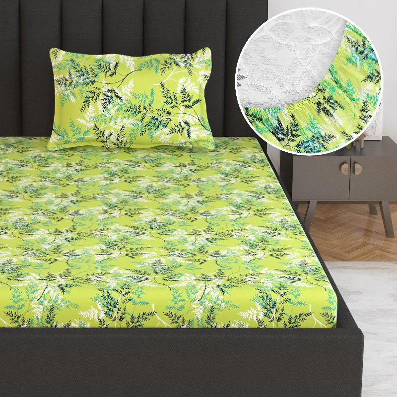 Quilted Cotton Sheets for a Warm and Inviting BedLady Fern Floral Lime Green Elastic Fitted Bedsheet For Single Bed