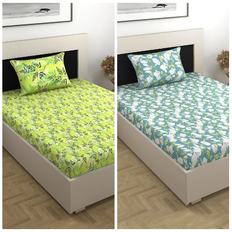 Wrinkle - Free Polyester Sheets for a Low - Maintenance BedGreen Floral Print Combo Bedsheet for Single Bed