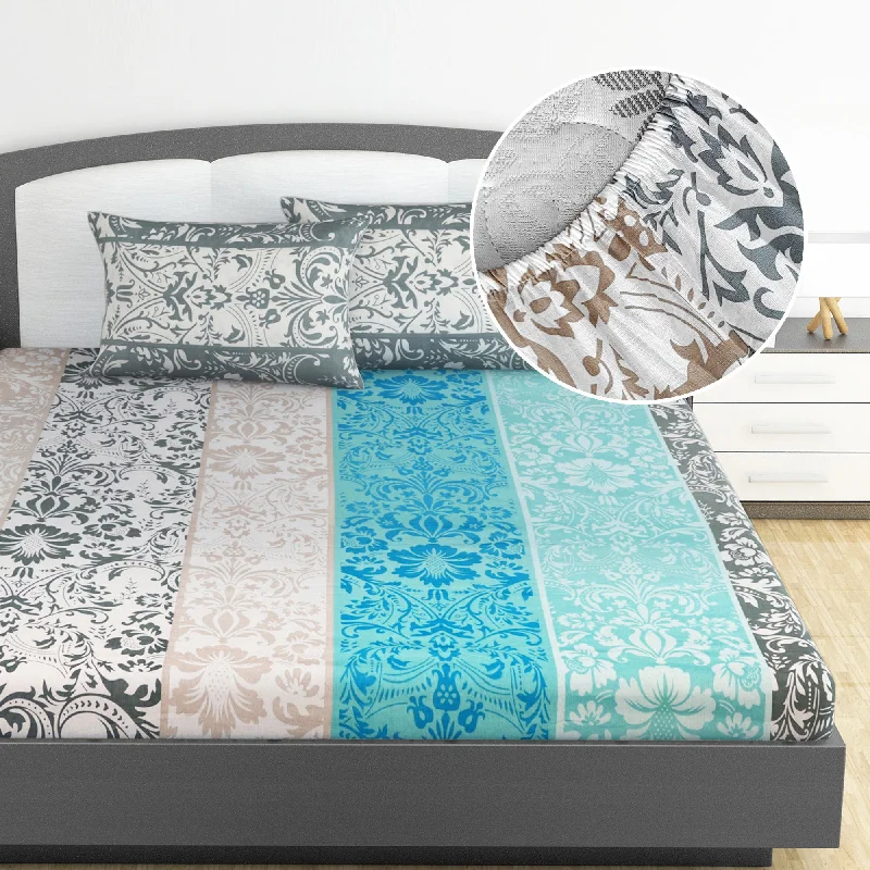 Jersey - Knit Sheets for a Comfortable and Casual BedGrey Floral Elastic Fitted Bedsheet For King Bed