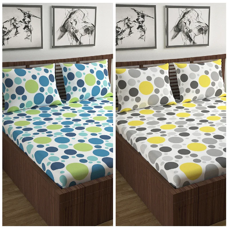 Hypoallergenic Silk Sheets for Sensitive SleepersBlue and Yellow Polka Dots Elastic Fitted Combo Bedsheet For Double Bed