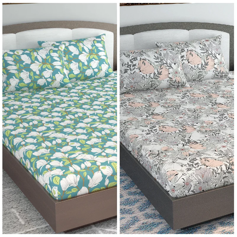 Organic Flannel Sheets for a Natural and Warm SleepGreen and Grey Floral Set of 2 Combo Bedsheet for King Size Bed