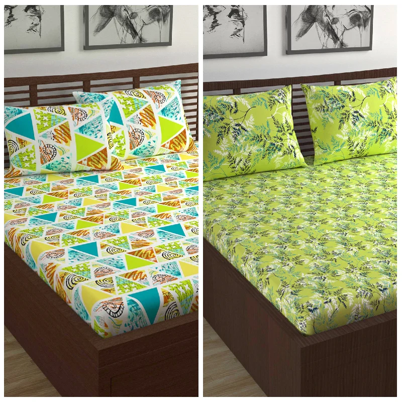 Organic Flannel Sheets for a Natural and Warm SleepGreen and Multicolor Print Combo Set of 2 Bedsheet for Double Bed