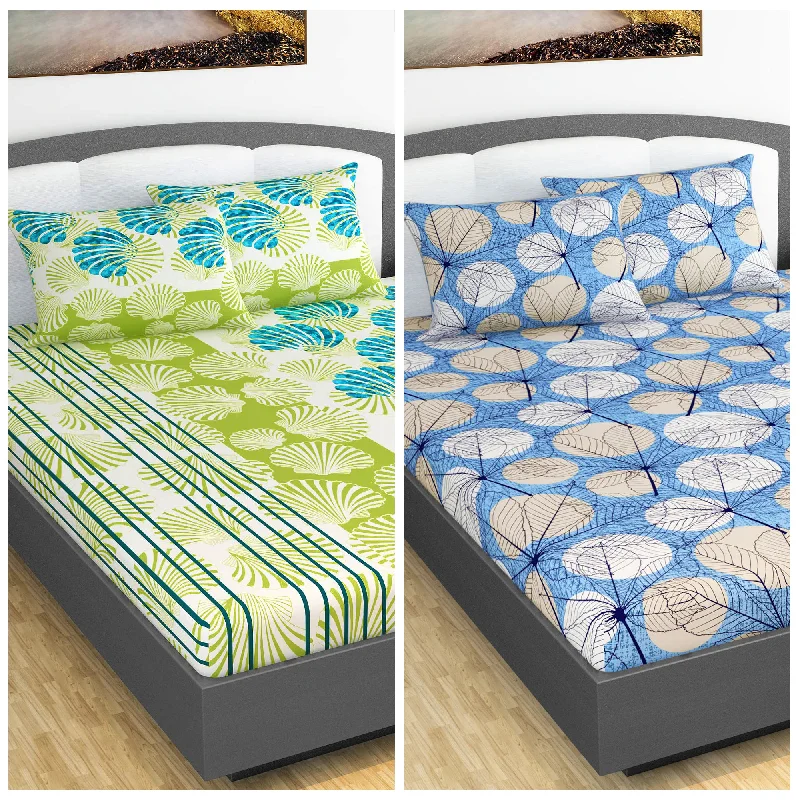 Sheet Sets with Multiple Pillowcase OptionsBlue and Green Floral Set of 2 Combo Bedsheet for King Size Bed