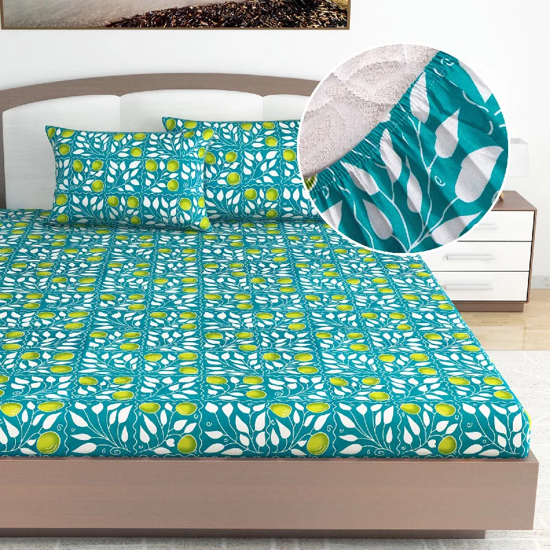 Rayon - Cotton Sheets for a Breathable and Soft BlendClementine Green Floral Print Fitted King Bedsheet