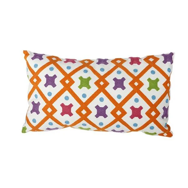 Bolster Pillows for Sofa DecorationBenzara 24 X 13 Inch Cotton Pillow with Trellis Pattern Embroidery, Set of 2, Multicolor