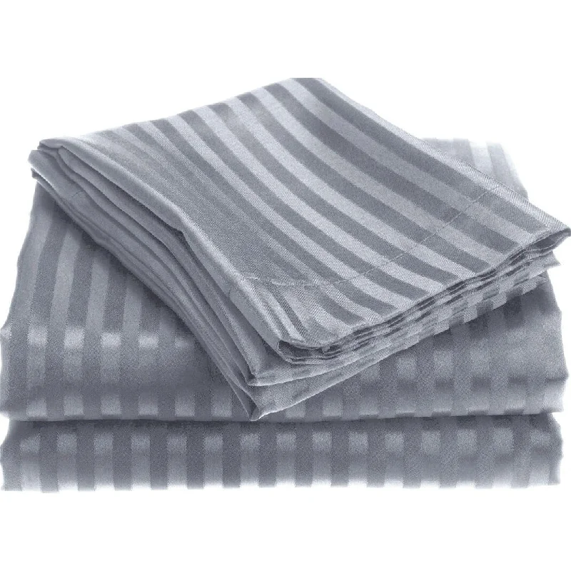 Hypoallergenic Silk Sheets for Sensitive Sleepers1800 Series Wrinckle Resistant 3 Piece Twin Size Embossed Stripe Sheet Set - Grey