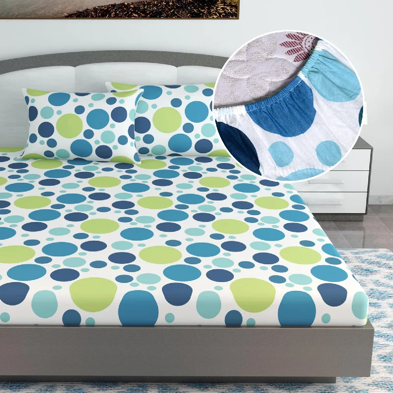 Polyester - Cotton Blend Sheets for Durability and ComfortColorful Polka Dots Elastic Fitted King Bed Bedsheet