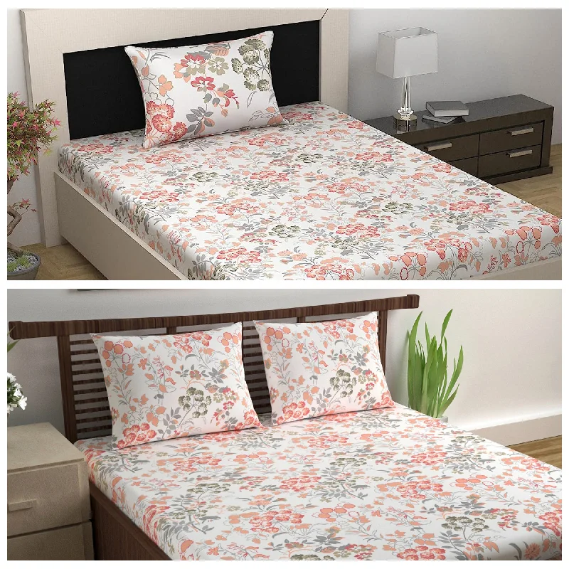 Thermal - Regulating Bamboo Sheets for All - Season ComfortVintage Red Floral Single and Double Bedsheet Combo