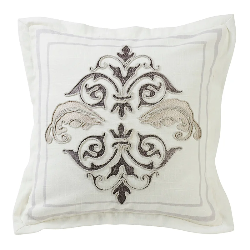 Down Alternative Pillows for Ethical ChoicesHiEnd Accents Square Outlined Embroidered Design Pillow with Flange