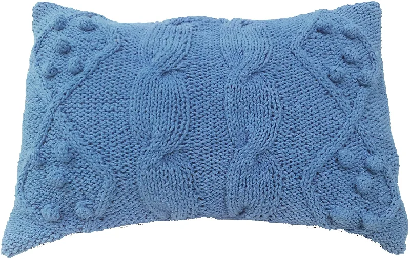 Velvet Pillows for a Touch of EleganceBenzara 20 X 14 Inch Cotton Cable Knit Pillow with Twisted Details, Set of 2, Blue