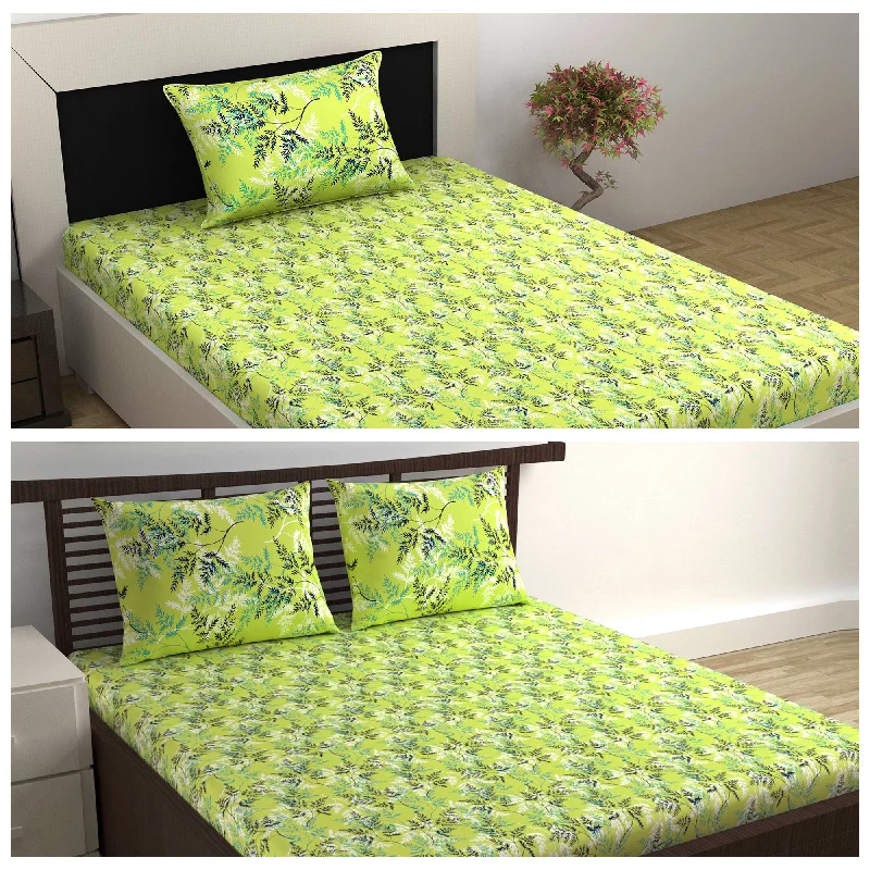 Twin - Size Sheet Sets with a Pillow ProtectorLady Fern Floral Lime Combo Bedsheet for Single and Double Bed