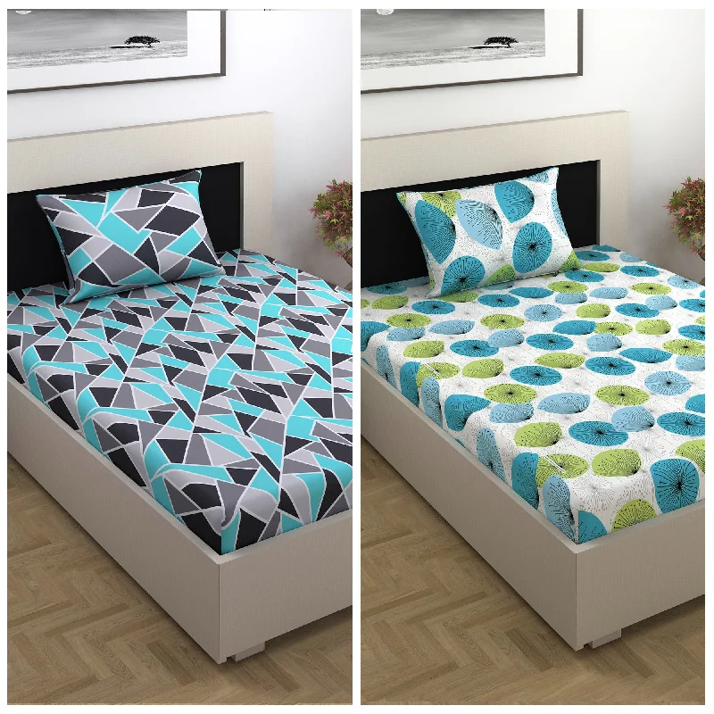 Sheet Sets with Multiple Pillowcase OptionsGreen and Blue Printed Combo Bedsheet for Single Bed