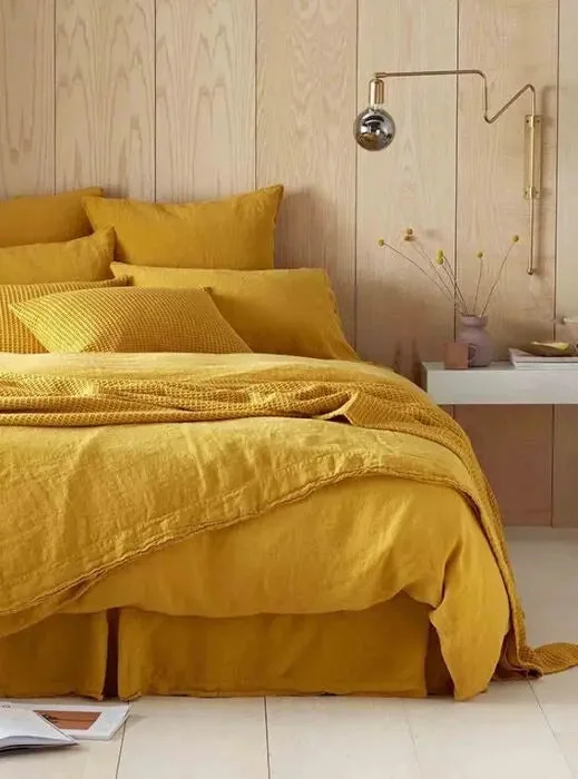 Embroidered duvet covers with intricate needlework for a luxurious touchMustard Yellow 100% Linen Bed Linen