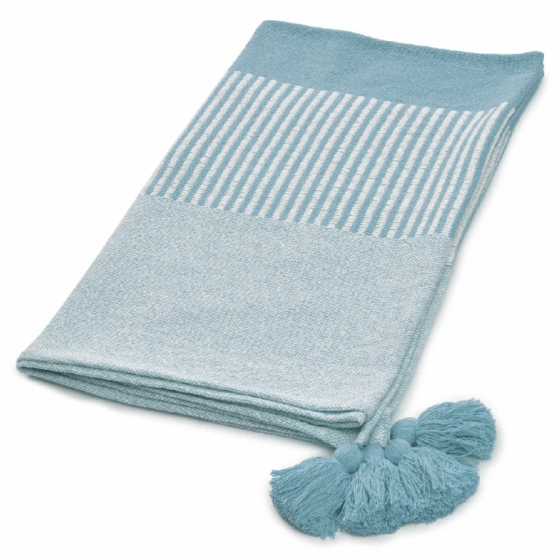 Microfiber blankets that are durable and easy to care for50" X 60" Blue Woven Cotton Striped Throw Blanket with Tassels