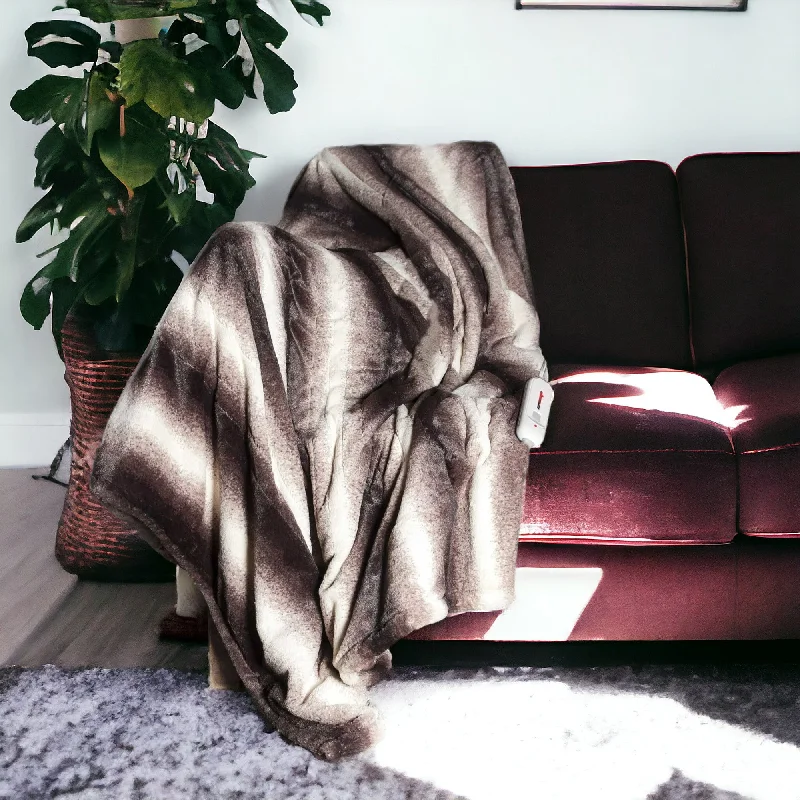 Alpaca wool blankets for a hypoallergenic and warm option50" X 60" Brown And White Modern Contemporary Heated  Throw Blankets