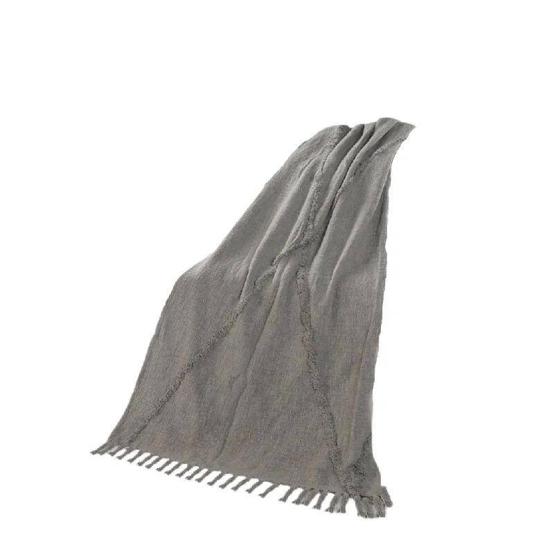 Queen - size blankets for standard - sized beds50" X 60" Gray Woven Cotton Throw Blanket with Fringe