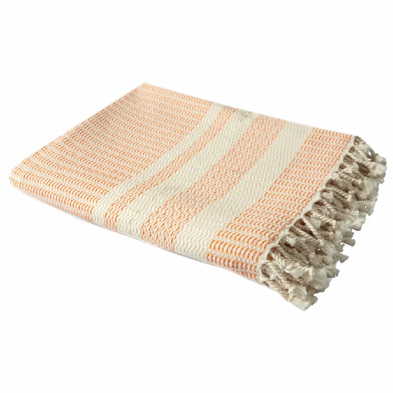 Linen blankets with a rustic and textured look50" X 60" Orange Woven Cotton Striped Throw Blanket with Fringe