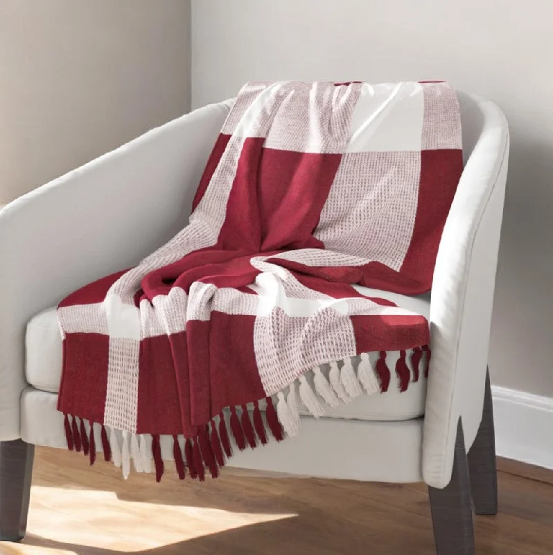 Microfiber blankets that are durable and easy to care for50" X 60" Red Woven Cotton Checkered Throw Blanket with Fringe