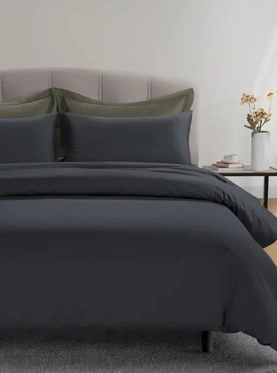 Organic cotton duvet covers for a chemical - free and eco - friendly option800 Thread Count Grand Splendour LUXE - Graphite Grey with Sage Green Bedding Set