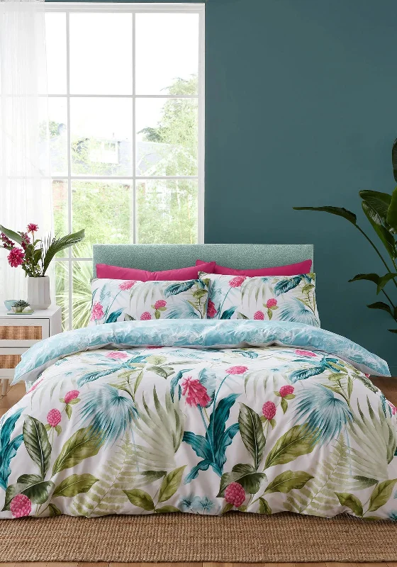 Organic cotton duvet covers for a chemical - free and eco - friendly optionCatherine Lansfield Reversible Aruba Tropical Floral Duvet Cover Set, Green Multi