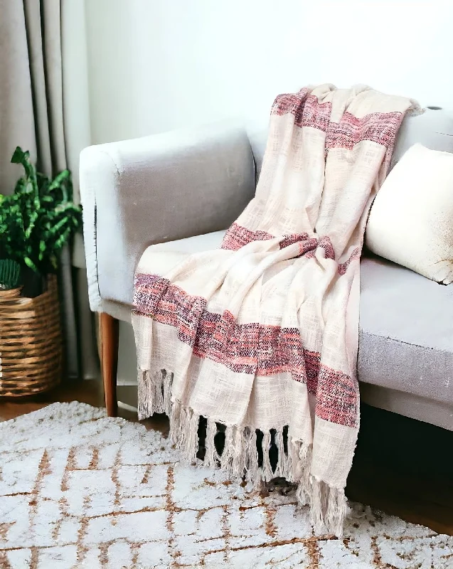 Recycled polyester blankets for an eco - conscious optionBeige and Shades of Pink Strips Woven Handloom Throw Blanket