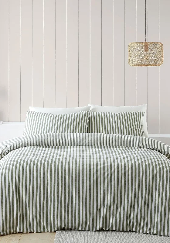 Duvet covers to match a specific bedroom color schemeCatherine Lansfield Brushed Cotton Stripe Duvet Cover Set, Green