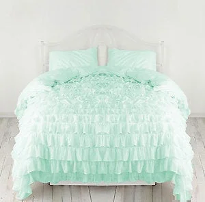 Egyptian cotton duvet covers for a luxurious and soft feelCalking Aqua Blue Ruffle Duvet Cover Set Egyptian Cotton 1000TC