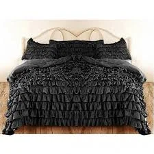 Twin XL duvet covers designed for extra - long twin beds, often used in college dormsCalking Black Ruffle Duvet Cover Set Egyptian Cotton 1000TC